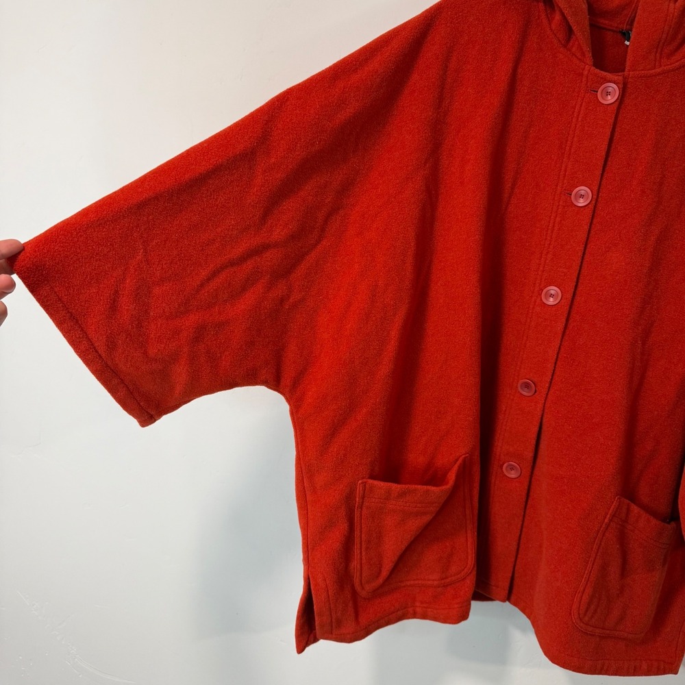 Eileen Fisher Womens Melton Hooded Wool Jacket 2X Orange Red Italian Fabric - Picture 3 of 8